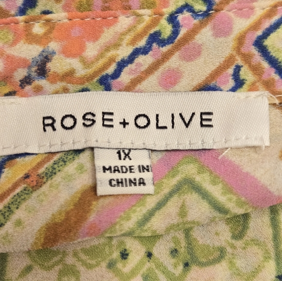 Rose & Olive Multicolor Geometric Button Up Blouse/Top Plus Size 1X - Picture 9 of 11